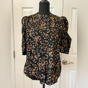 Gap Metallic Leopard Puff Sleeve Blouse Women's Size Small
